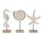 Set of 3 White Plastic Coastal Sea Animals Sculpture, 13.25&#x22;, 13.25&#x22;, 13&#x22;
